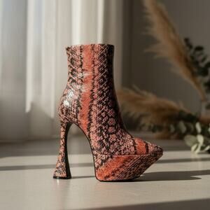 Jeffrey Campbell Pwr Chord Platform Bootie Orange Pink Snake New 7